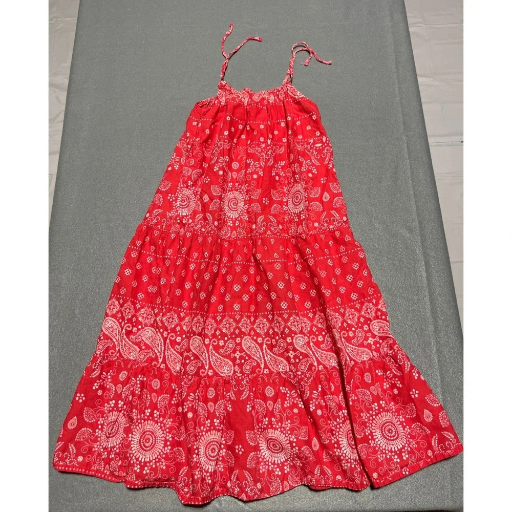 OshKosh Bgosh Girls Red Bandana Print Tiered Cotton Maxi Dress Size 4